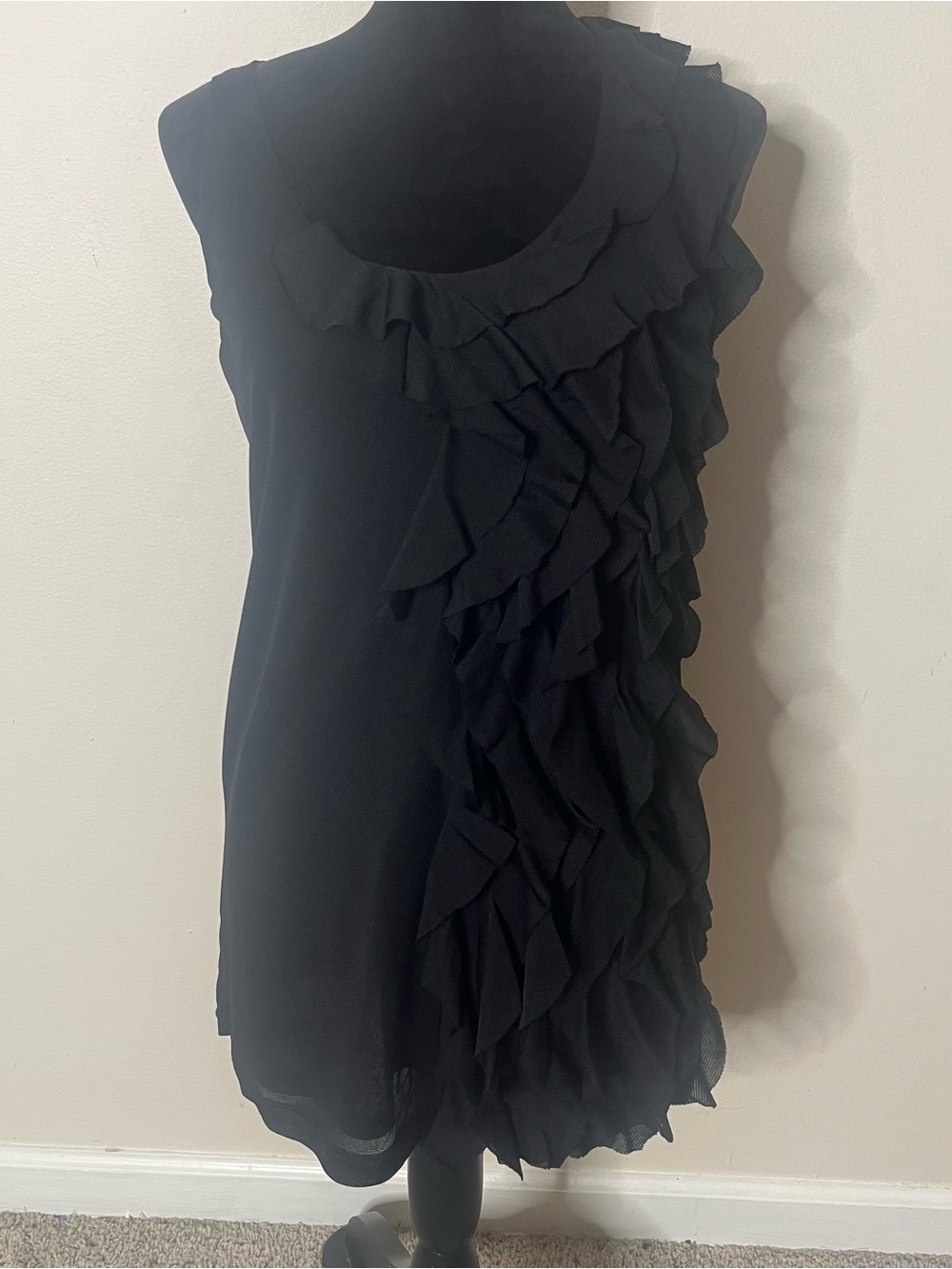 Vivienne Tam Women’s Black Cascading Ruffle Sleeveless Scoop Neck Top Sz XS